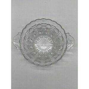 Vintage Anchor Hocking Clear Bubbles & Bars Glass Serving Bowl W/Handles 7 1/2"